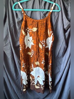 Brown, Orange and White Floral Hawaiian Dress and Over Shirt 60s